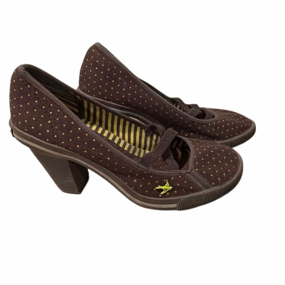 Rocket Dog Mary Jane Chunky Block Heel Pumps Brown Polka Dot Shoes Size 7.5 - Picture 2 of 9